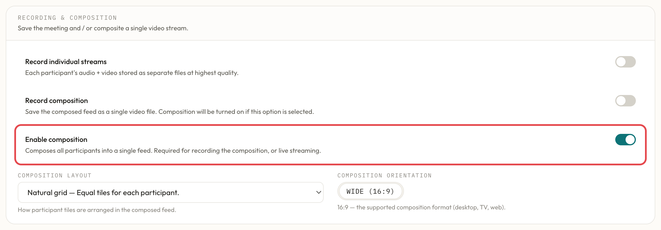Enable composition on the room form